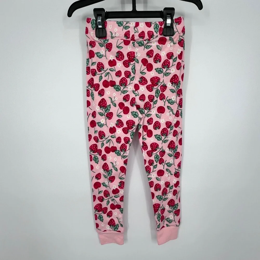 Pink Strawberry Cherry Print Pajamas Girls 3T Snug Fit 2pc Set Springtime‎ Cute